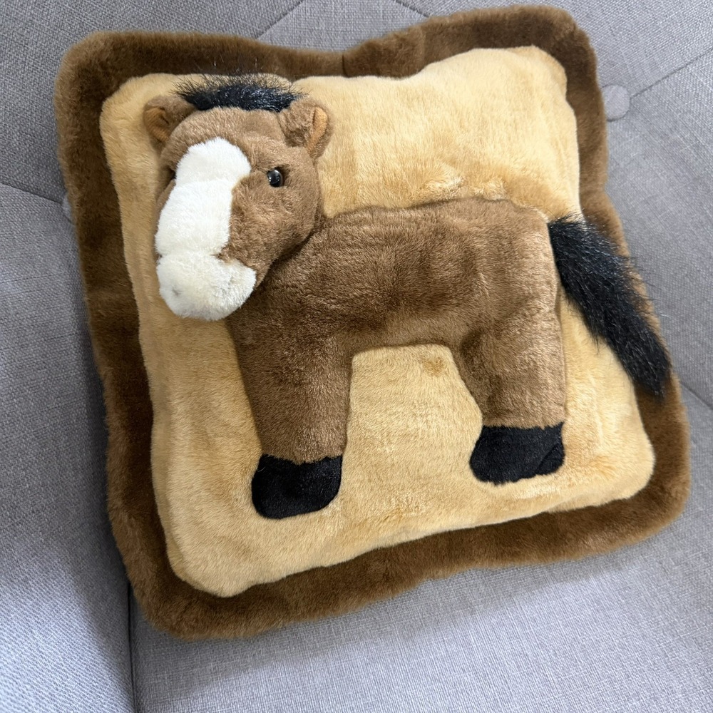 JAAG Plush 3D Pony Horse Pony Pillow 12" Soft & Fuzzy EUC Brown/Tan